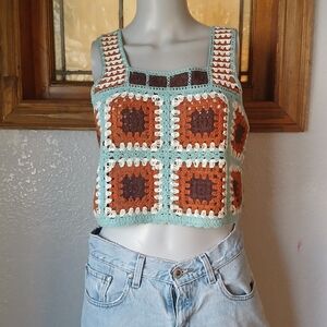 Crochet Patchwork Crop Top, Womens Small, Boho Cottage Hippie Whimsical Fae